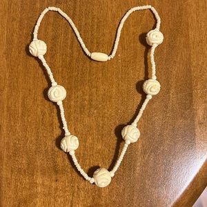 Vintage carved bone rose necklace